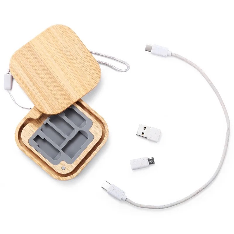 Eco friendly wooden USB Data cable OTG adapter card storage set